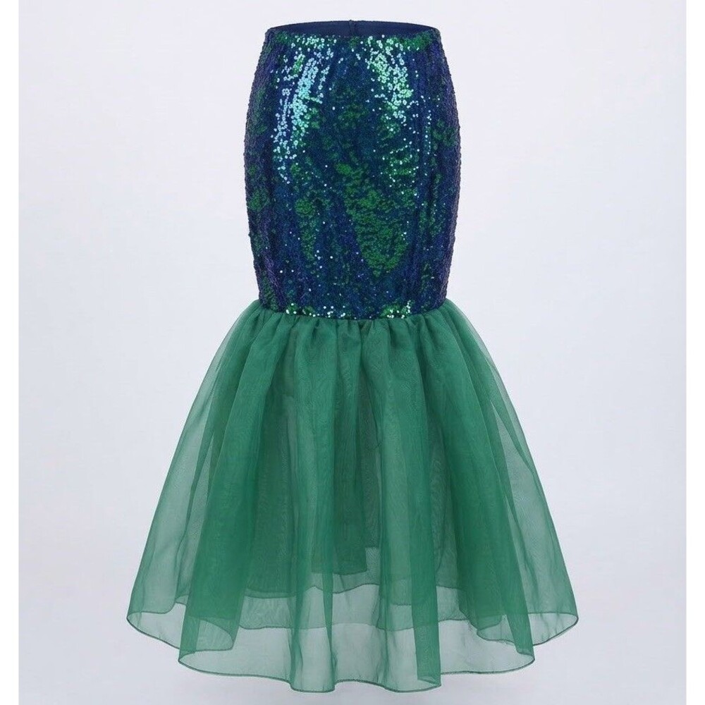 Funna Mermaid Tail Skirt Sequin Green Blue Tulle Costume Women’s L Halloween